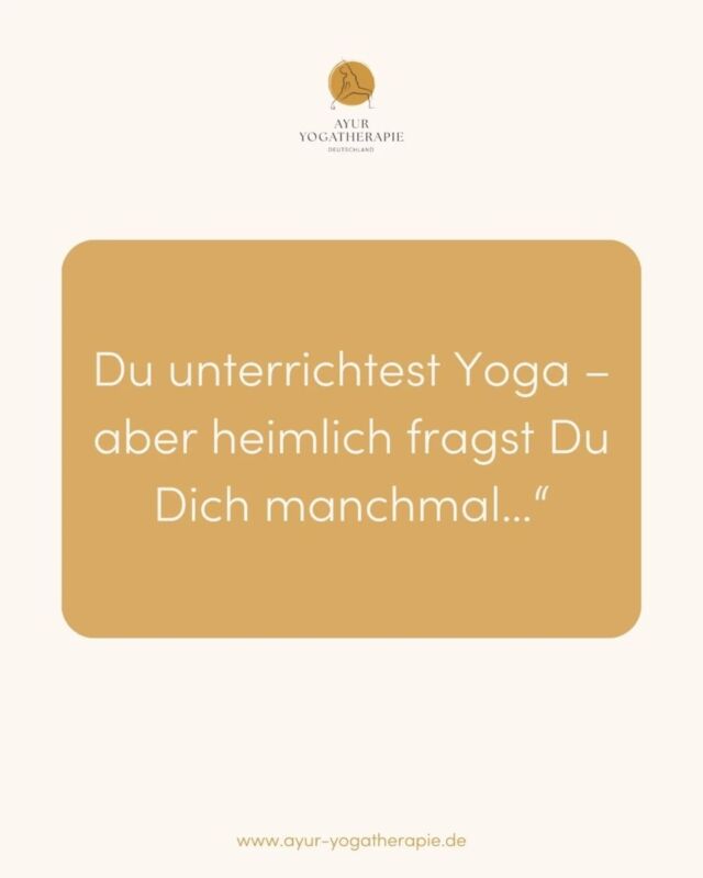 ✨ „Ich unterrichte Yoga – aber was, wenn jemand Schmerzen hat?“
✨ „Was, wenn plötzlich Tränen fließen?“
✨ „Wie begleite ich tiefer – jenseits der Asanas?“

Diese Fragen tauchen immer wieder auf – leise, aber eindringlich.
Und sie zeigen: Du willst mehr als nur unterrichten.
Du willst begleiten, verstehen, wirklich da sein.

In der Ausbildung zur Ayur Yogatherapeutin / zum Ayur Yogatherapeuten bekommst Du genau dafür das Wissen und die Werkzeuge:
💛 funktionelle Anatomie, therapeutisches Alignment & Spiraldynamik 
💛 tiefgehende Nadi- Muskeltherapie Faszien-Release
💛 traumasensibles Arbeiten & feine Wahrnehmung
💛 Atemarbeit, Energetik & ayurvedisches Verständnis
💛 praktische Tools für 1:1-Begleitung & Gruppen

👉 Start: Juni 2025
👉 Mehr Infos über den Link in der Bio oder direkt auf ayur-yogatherapie.de

Du möchtest keine Info verpassen? Dann folge uns hier & trag Dich auf der Website in unseren Newsletter ein.
Wir freuen uns auf Dich 💛

#yogatherapie #ayuryogatherapie #yogalehrer #achtsamkeit #atemarbeit #traumasensibelyoga #ausbildungyogatherapie #yogamitwirkung